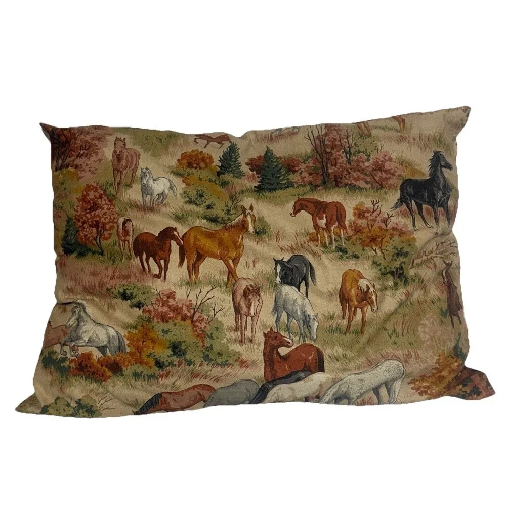 Vintage Horse Pasture Pond Fabric Handmade Pillow 21”x15” Cabin Equestrian - Picture 2 of 8